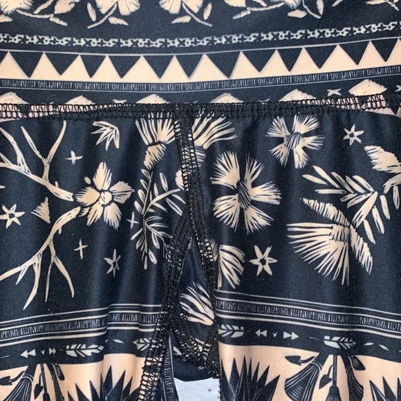 Rare Teeki leggings full length navy tan floral moon star antlers nature boho XS